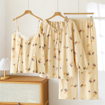 Pyjama-Set aus Baumwolle mit Loquat-Print (3-teilig) - Aprikose - XL - image 0