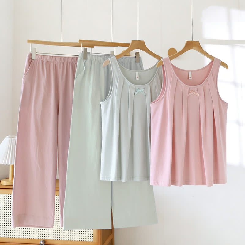 Schlafanzug aus einfarbigem Baumwoll-Tanktop und Hose - image 0