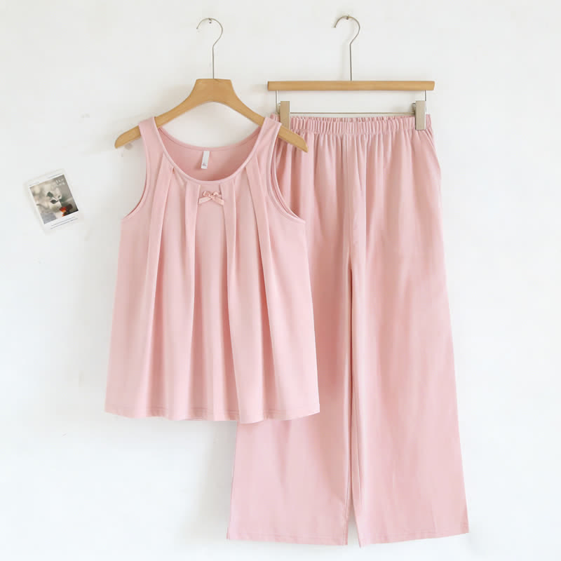 Schlafanzug aus einfarbigem Baumwoll-Tanktop und Hose - Rosa - XXL - image 1