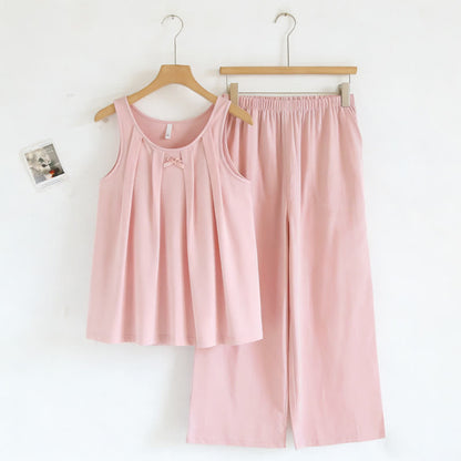 Schlafanzug aus einfarbigem Baumwoll-Tanktop und Hose - Rosa - XXL - image 1