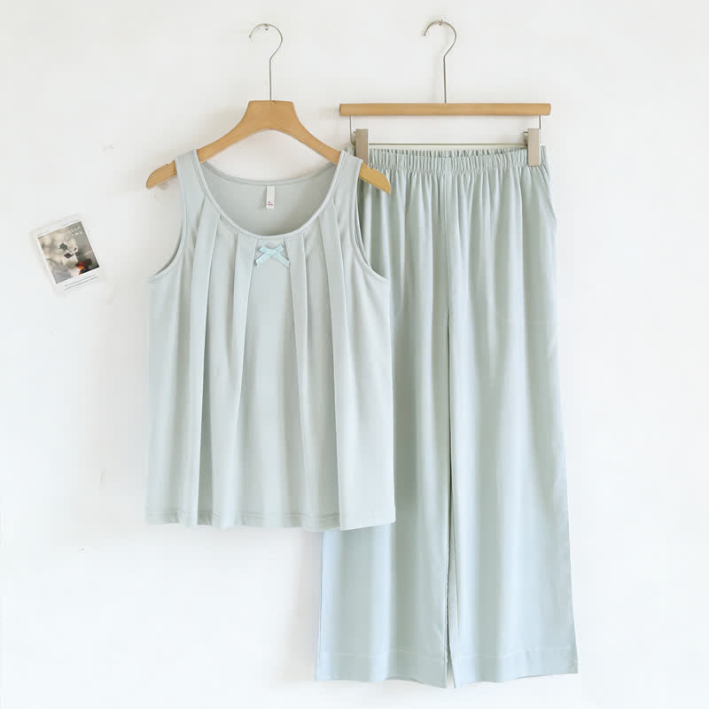 Schlafanzug aus einfarbigem Baumwoll-Tanktop und Hose - Hellblau - XXL - image 8