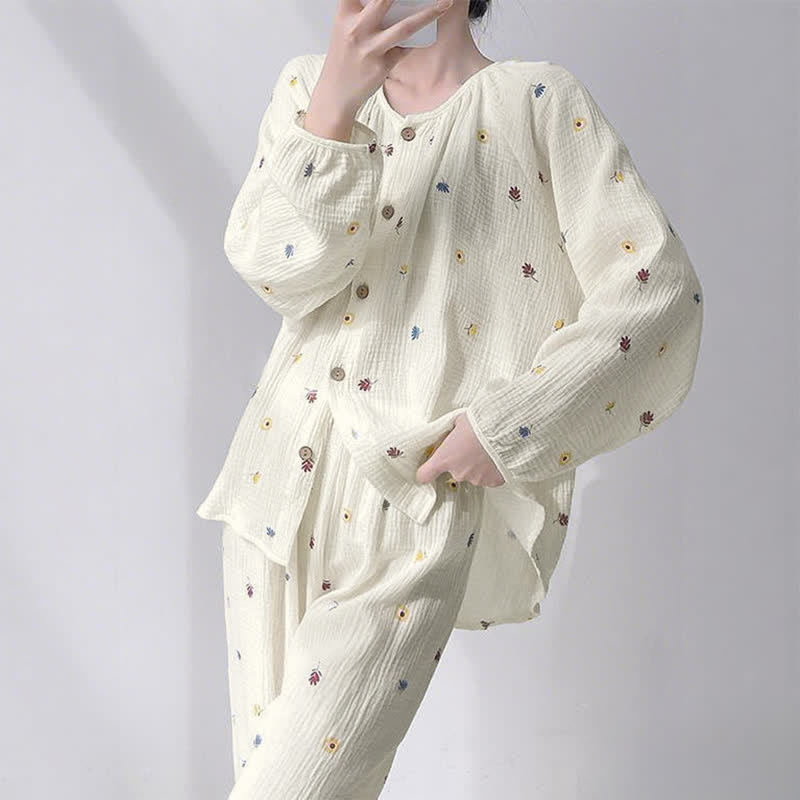 Loungewear-Set aus doppellagiger Baumwolle mit kleinem Blumenmuster - image 2