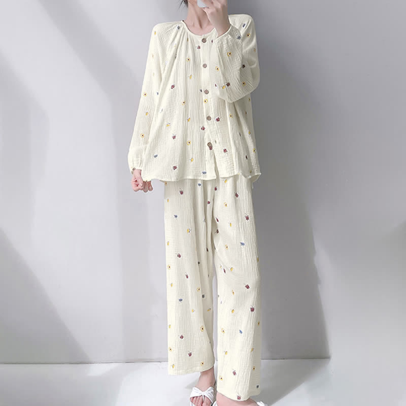 Loungewear-Set aus doppellagiger Baumwolle mit kleinem Blumenmuster - image 1