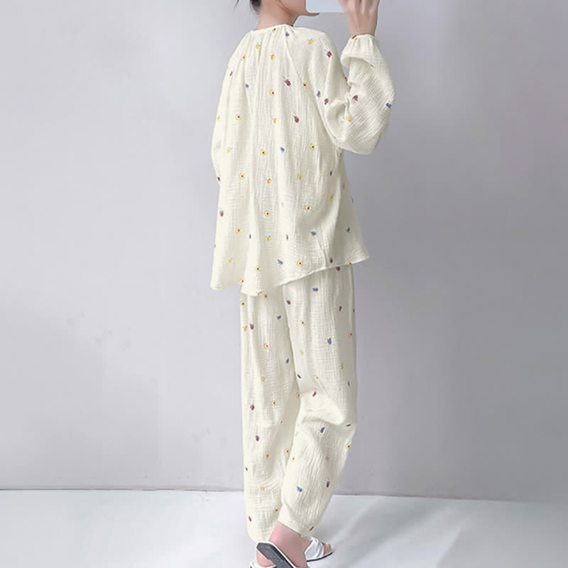 Loungewear-Set aus doppellagiger Baumwolle mit kleinem Blumenmuster - image 3