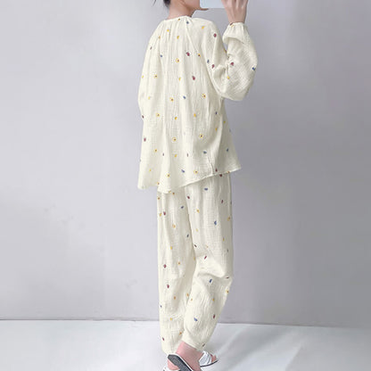 Loungewear-Set aus doppellagiger Baumwolle mit kleinem Blumenmuster - image 3