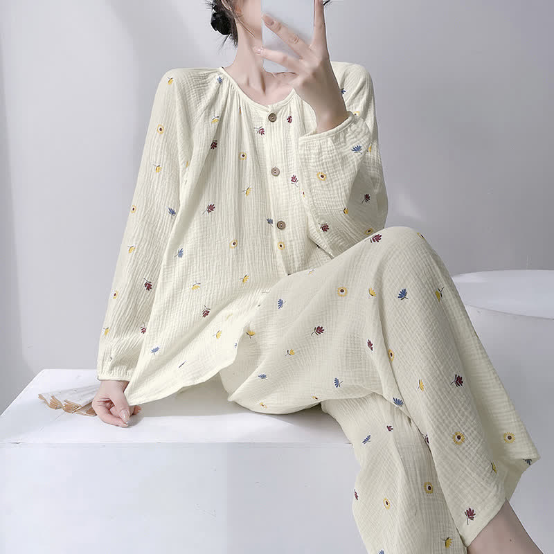Loungewear-Set aus doppellagiger Baumwolle mit kleinem Blumenmuster - Weiß - XXL - image 0