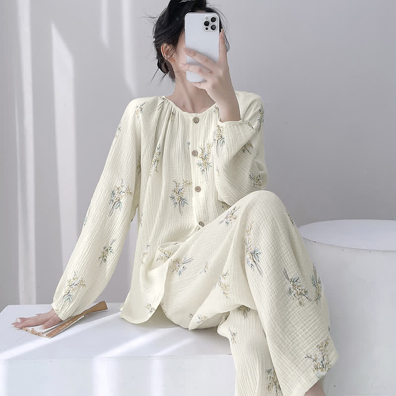 Bouquet Loungewear-Set aus doppellagiger Baumwolle - Beige - XXL - image 0