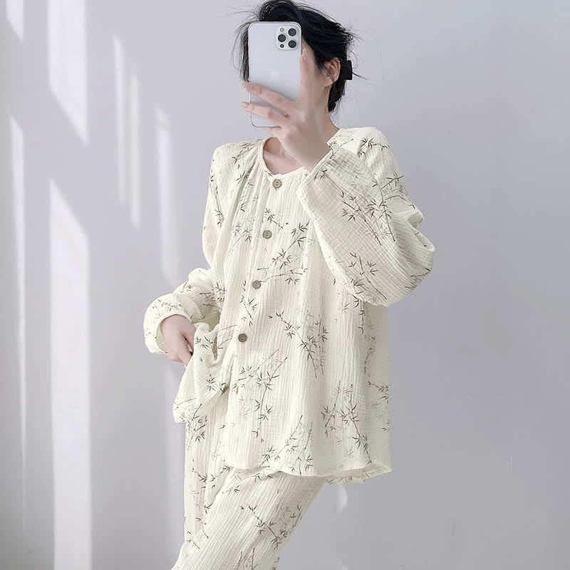 Loungewear-Set aus doppellagiger Baumwolle mit Bambusprint - image 1