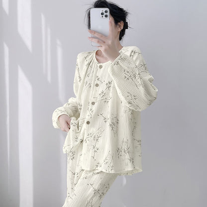 Loungewear-Set aus doppellagiger Baumwolle mit Bambusprint - image 1