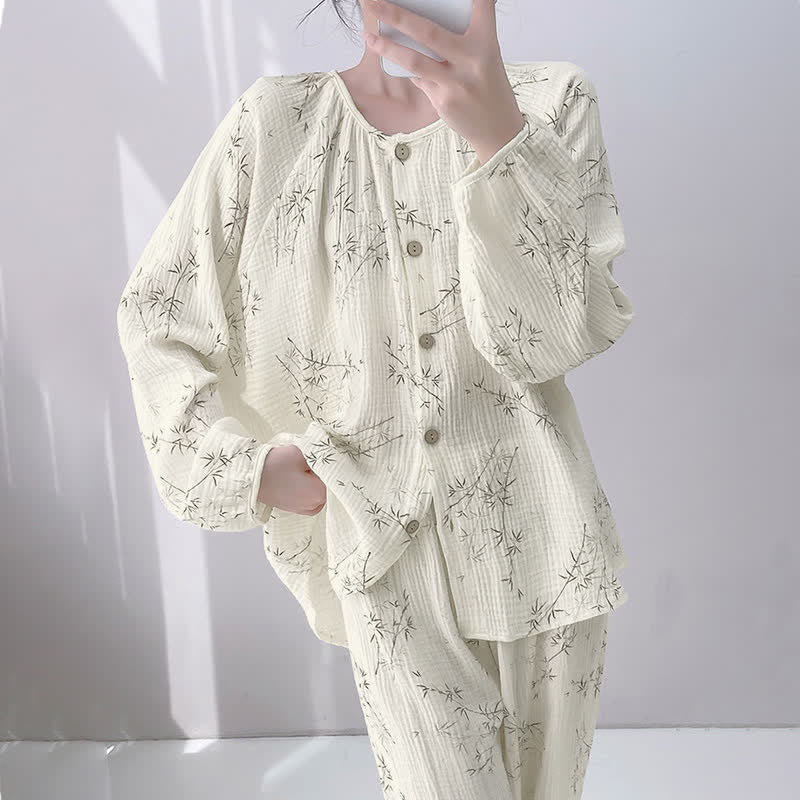 Loungewear-Set aus doppellagiger Baumwolle mit Bambusprint - image 3