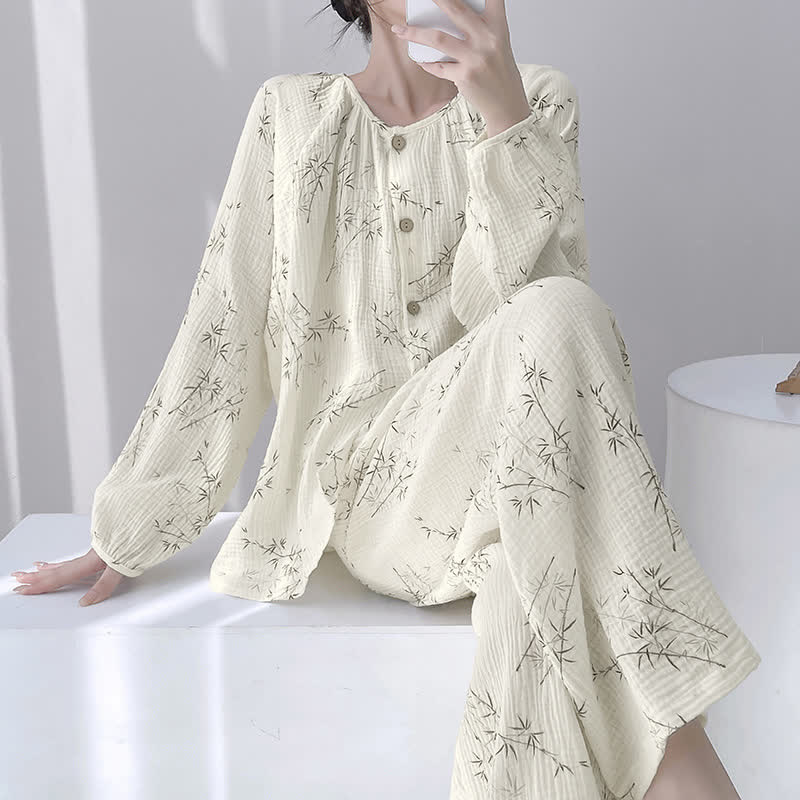 Loungewear-Set aus doppellagiger Baumwolle mit Bambusprint - Beige - XXL - image 0