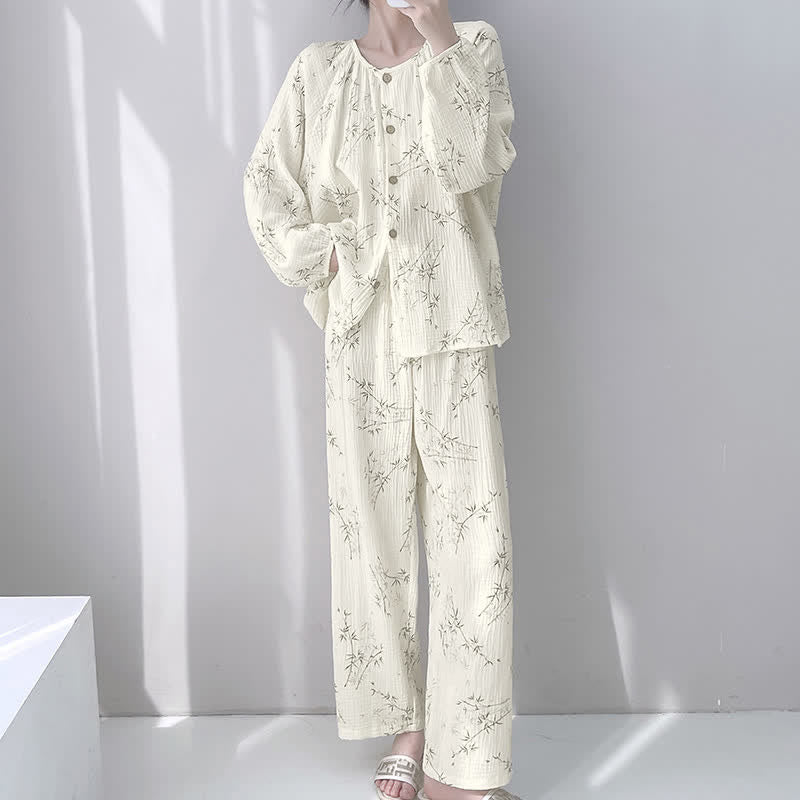 Loungewear-Set aus doppellagiger Baumwolle mit Bambusprint - image 2