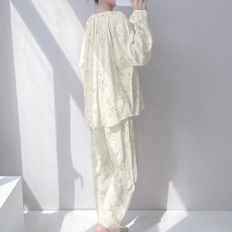 Loungewear-Set aus doppellagiger Baumwolle mit Bambusprint - image 4