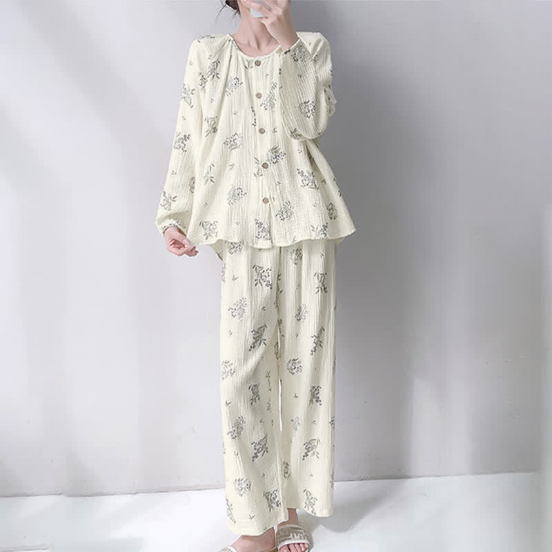 Loungewear-Set aus doppellagiger Baumwolle mit Blattmuster - image 1