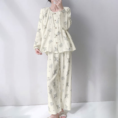 Loungewear-Set aus doppellagiger Baumwolle mit Blattmuster - image 1