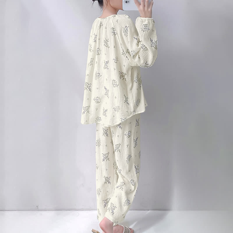 Loungewear-Set aus doppellagiger Baumwolle mit Blattmuster - image 3