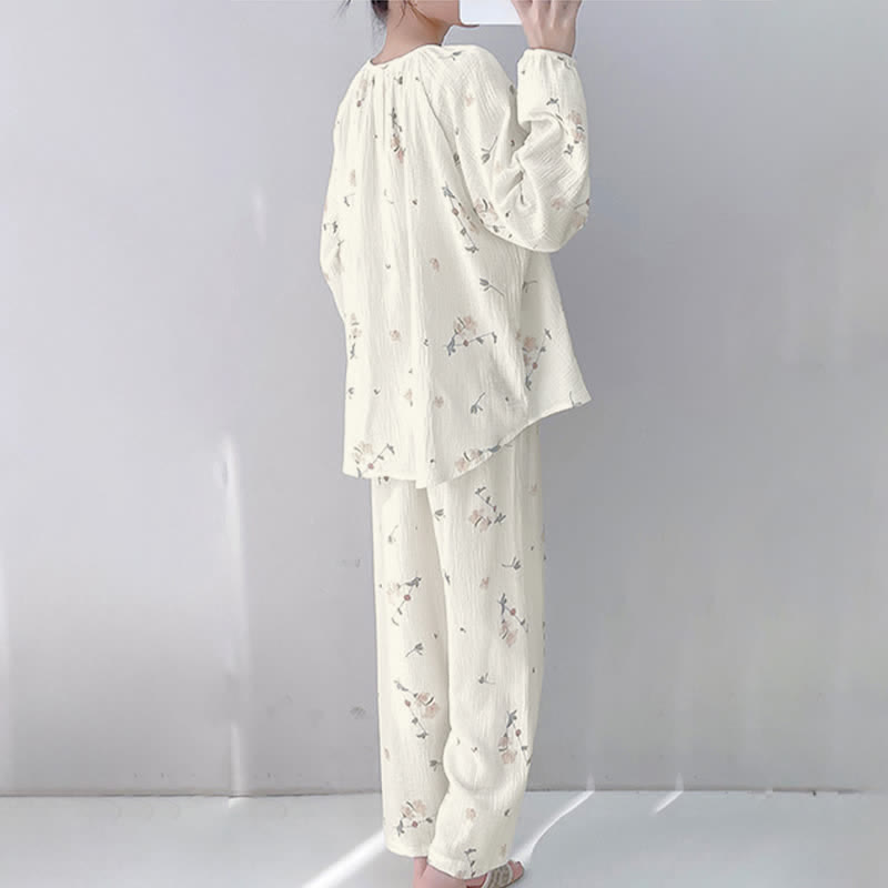 Rustikaler Pyjama aus doppellagigem Baumwollgewebe mit Blumenmuster - image 3