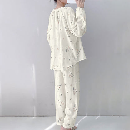 Rustikaler Pyjama aus doppellagigem Baumwollgewebe mit Blumenmuster - image 3