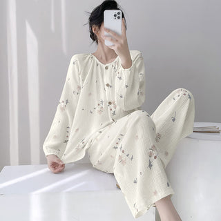 Rustikaler Pyjama aus doppellagigem Baumwollgewebe mit Blumenmuster - Beige - XXL - image 0