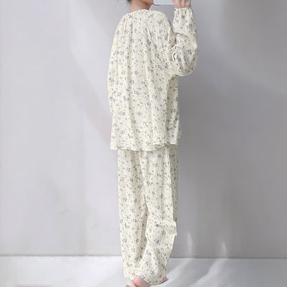 Grauer Pyjama aus doppellagigem Baumwollgewebe mit zartem Blumenmuster - image 3