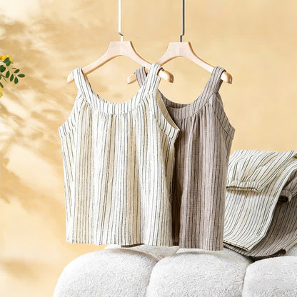Minimalistisches gestreiftes ärmelloses Baumwoll-Pyjama-Set - image 1