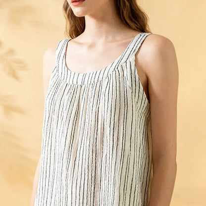 Minimalistisches gestreiftes ärmelloses Baumwoll-Pyjama-Set - image 14