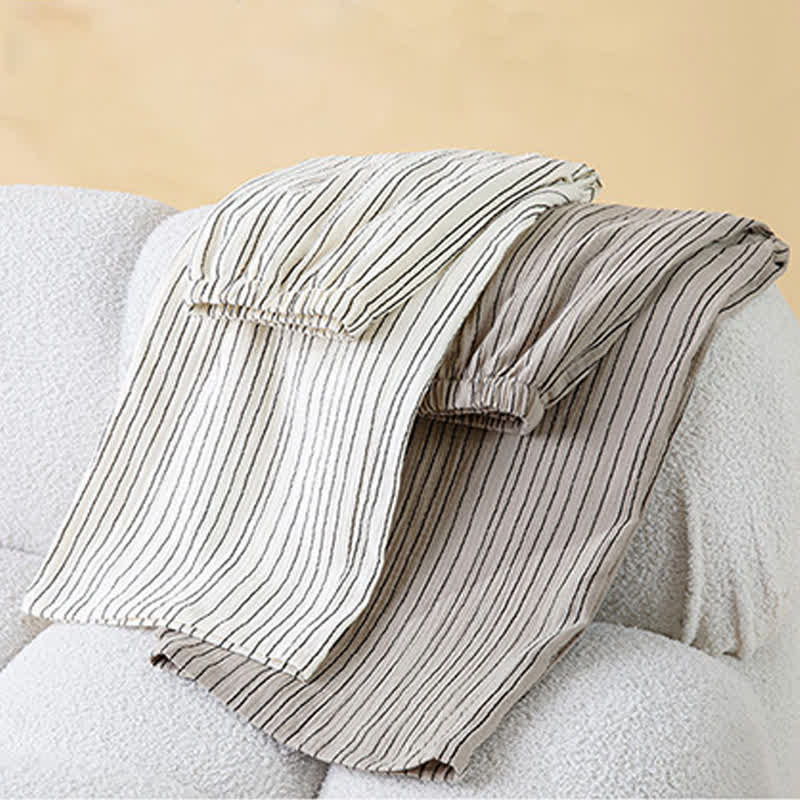 Minimalistisches gestreiftes ärmelloses Baumwoll-Pyjama-Set - image 4