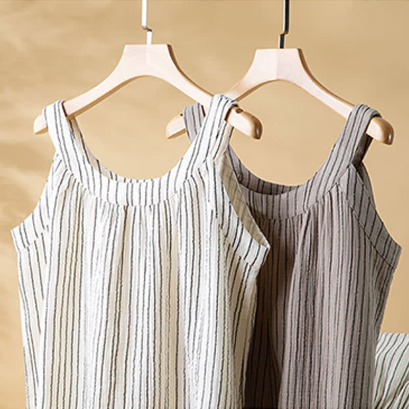 Minimalistisches gestreiftes ärmelloses Baumwoll-Pyjama-Set - image 3