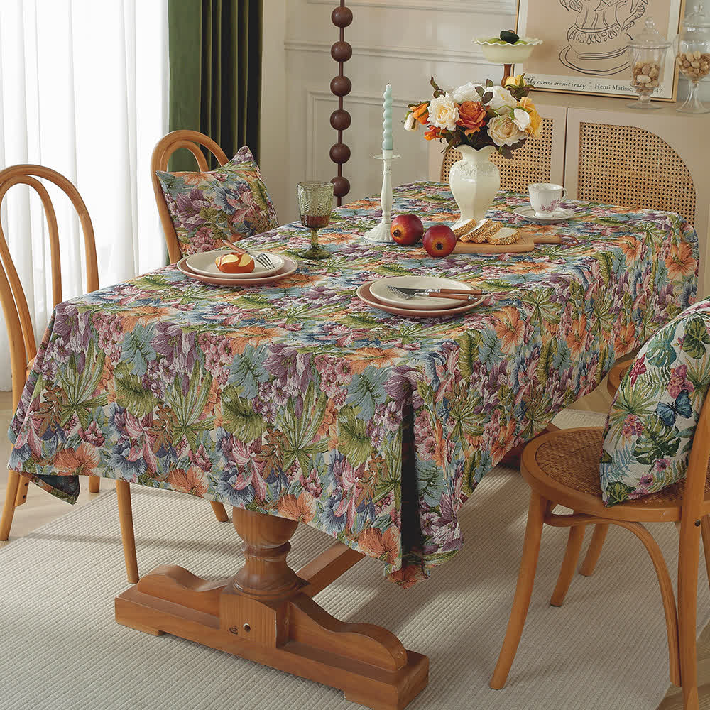Tischdecke „Malerischer Garten“ aus Jacquard - Orange & Grün - 140cm x 240cm - image 0