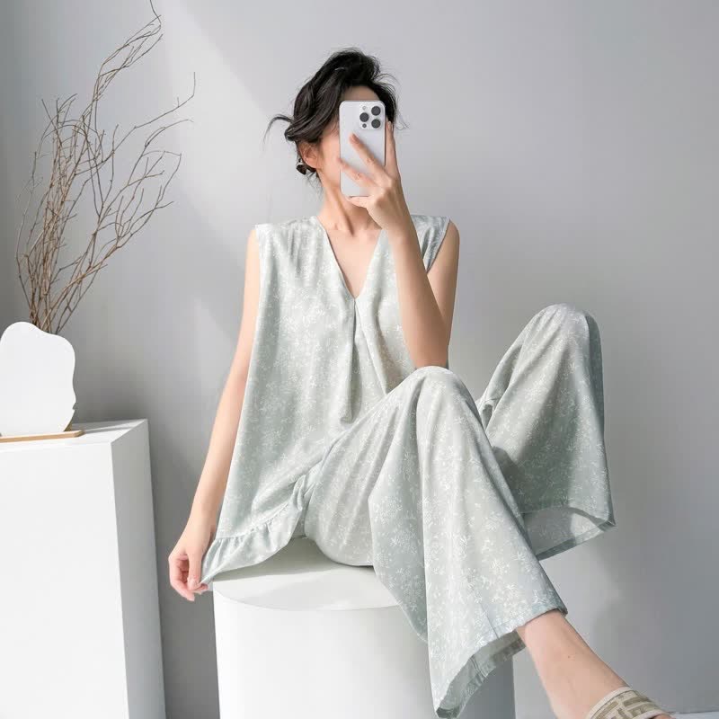 Pyjama mit dezentem Blumenmuster - Grün - XXL - image 0
