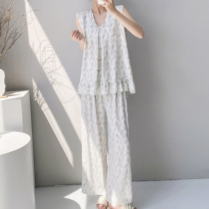 Elegantes Pyjama-Set mit Blättermuster: Tanktop und Hose - image 1