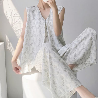 Elegantes Pyjama-Set mit Blättermuster: Tanktop und Hose - image 3
