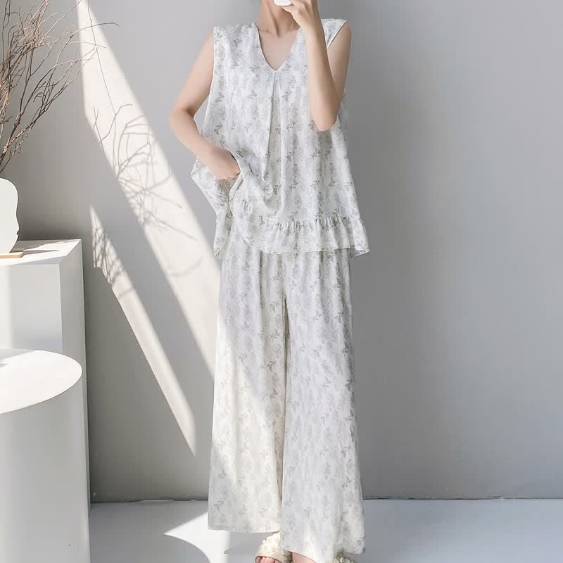 Elegantes Pyjama-Set mit Blättermuster: Tanktop und Hose - image 2