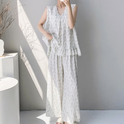Elegantes Pyjama-Set mit Blättermuster: Tanktop und Hose - image 2