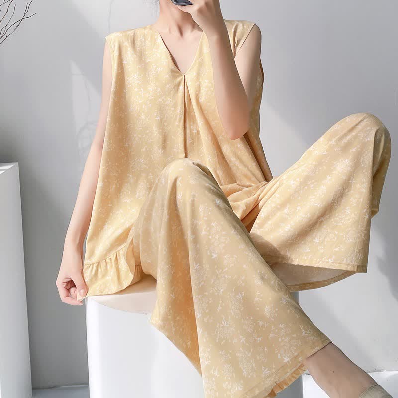 Gelber Pyjama mit Blumenmuster - Gelb - XXL - image 0