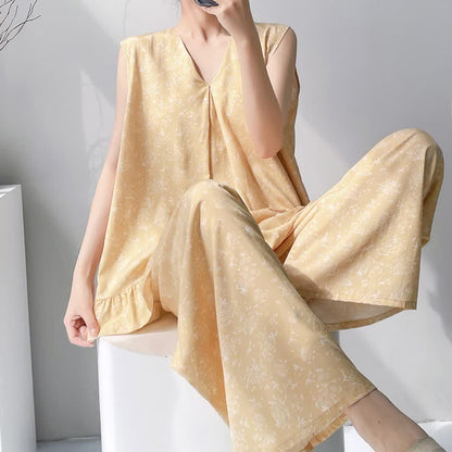 Gelber Pyjama mit Blumenmuster - Gelb - XXL - image 0