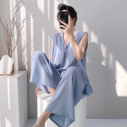 Pyjama-Set aus Tanktop und Hose in Unifarbe - image 9