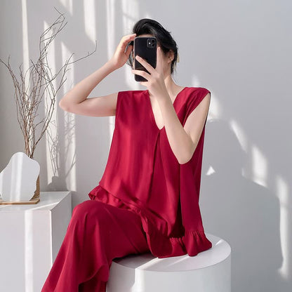 Pyjama-Set aus Tanktop und Hose in Unifarbe - Rot - XXL - image 10