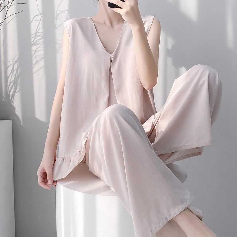 Pyjama-Set aus Tanktop und Hose in Unifarbe - image 3