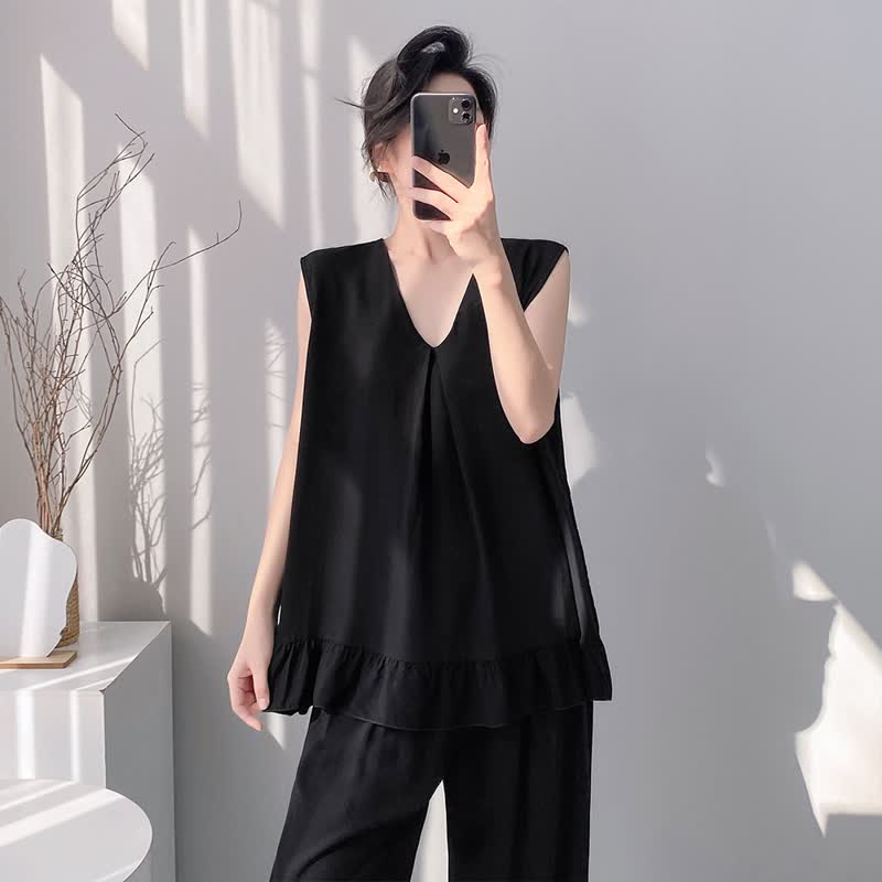 Pyjama-Set aus Tanktop und Hose in Unifarbe - image 17