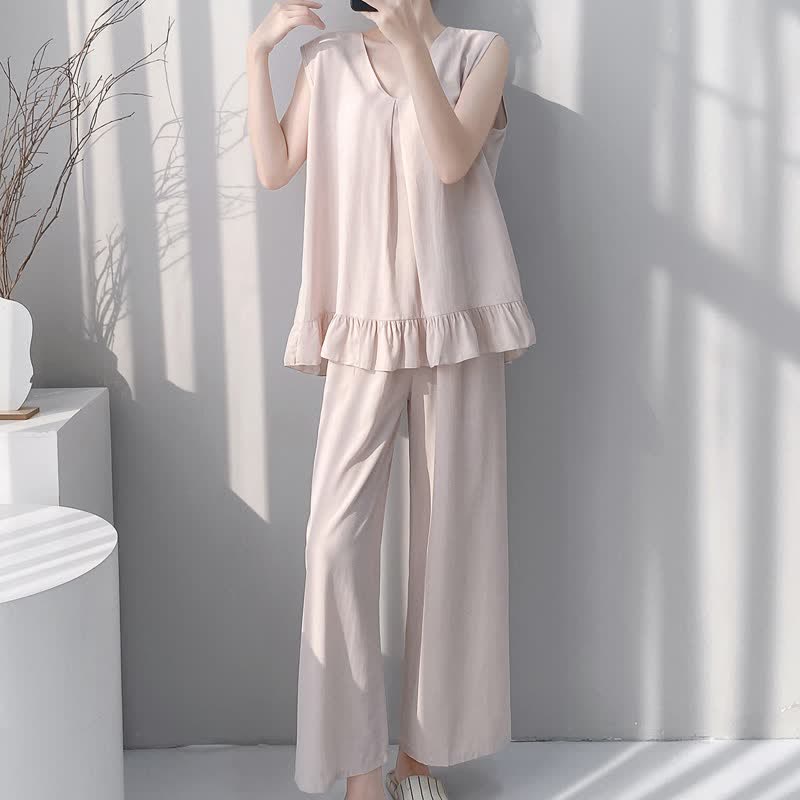 Pyjama-Set aus Tanktop und Hose in Unifarbe - image 1