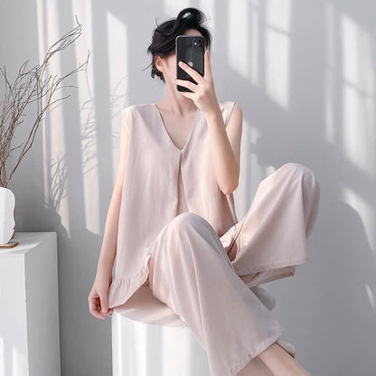 Pyjama-Set aus Tanktop und Hose in Unifarbe - Aprikose - XXL - image 0
