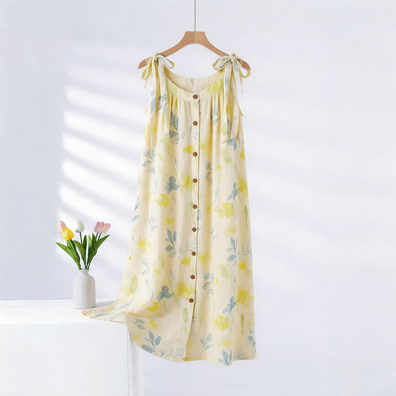 Nachthemd im Landhausstil mit Blumen- und Blättermuster - Gelb - XXL - image 0