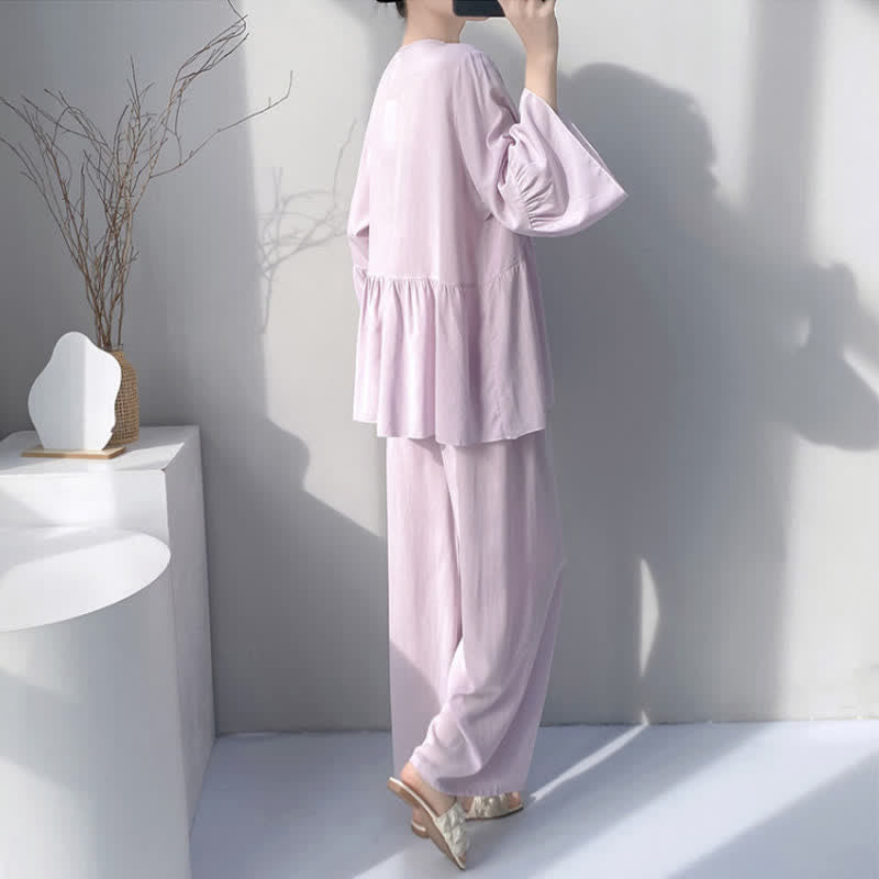Pyjama-Set mit V-Ausschnitt und Spitzenbesatz - image 5