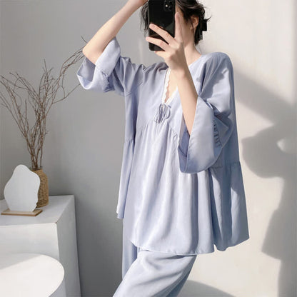 Pyjama-Set mit V-Ausschnitt und Spitzenbesatz - image 9