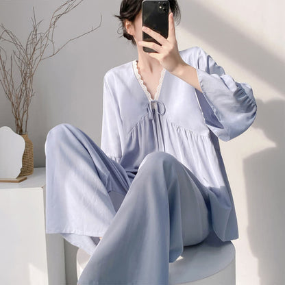 Pyjama-Set mit V-Ausschnitt und Spitzenbesatz - image 7