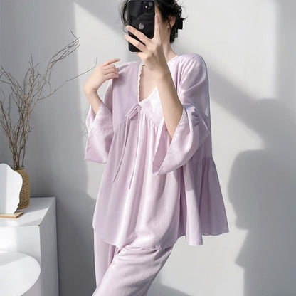 Pyjama-Set mit V-Ausschnitt und Spitzenbesatz - image 4
