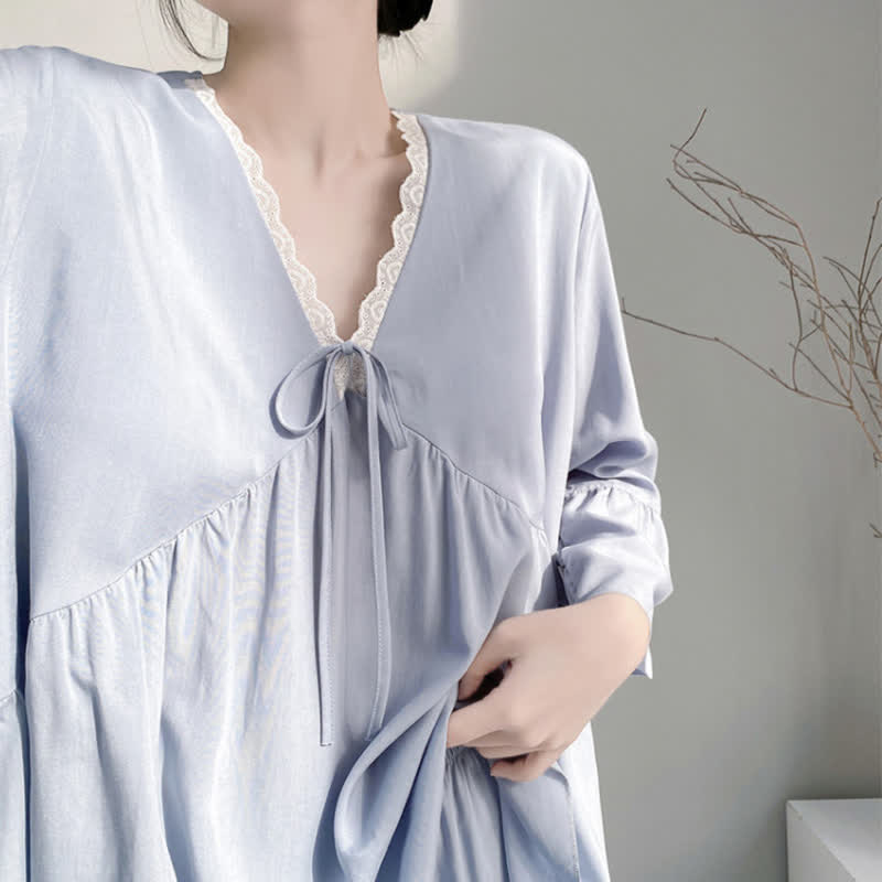 Pyjama-Set mit V-Ausschnitt und Spitzenbesatz - image 11