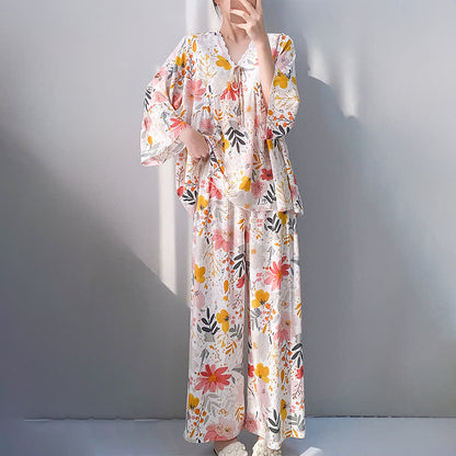 Pyjama-Set mit Blumen- und Blätterspitzenbesatz - image 4