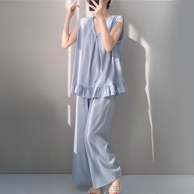 Pyjama-Set aus Tanktop und Hose in Unifarbe - image 8